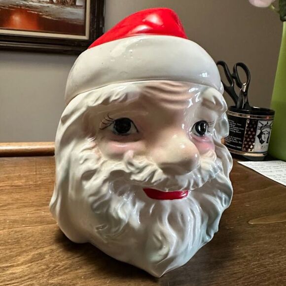 Other - Vintage Santa Claus Cookie Storage Jar Lid Large Ceramic Christmas Kitchen Decor